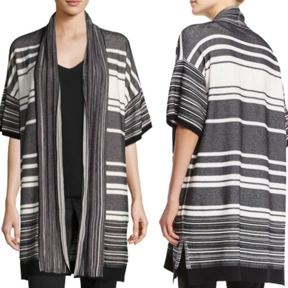 Vince large open front long striped cardigan sweater short sleeve boho chic - Picture 8 of 9